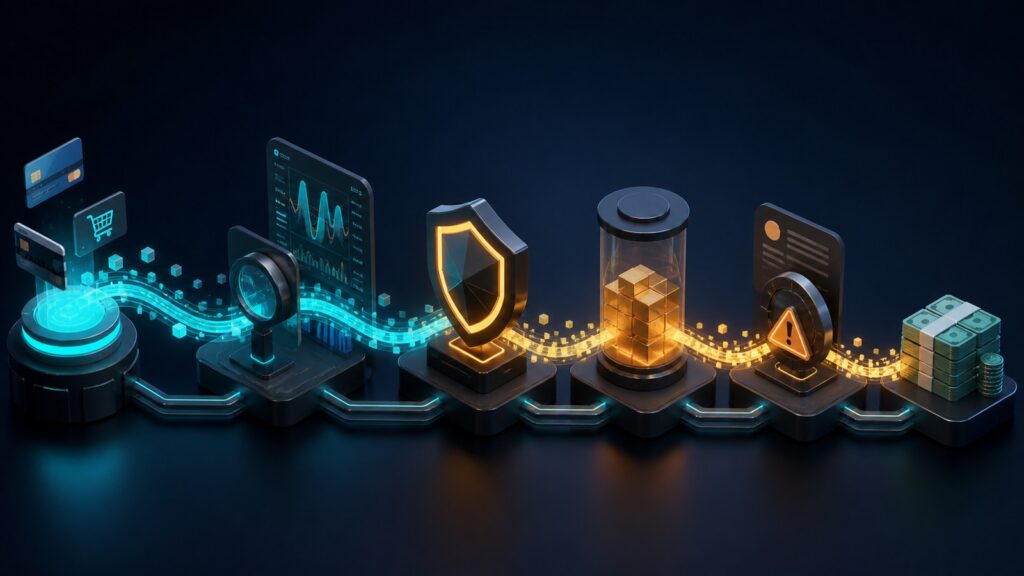 Editorial business scene illustrating high-risk merchant accounts data flow