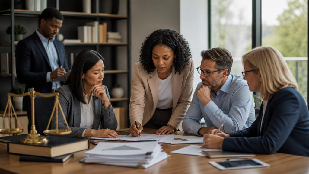 Editorial business scene illustrating hr compliance