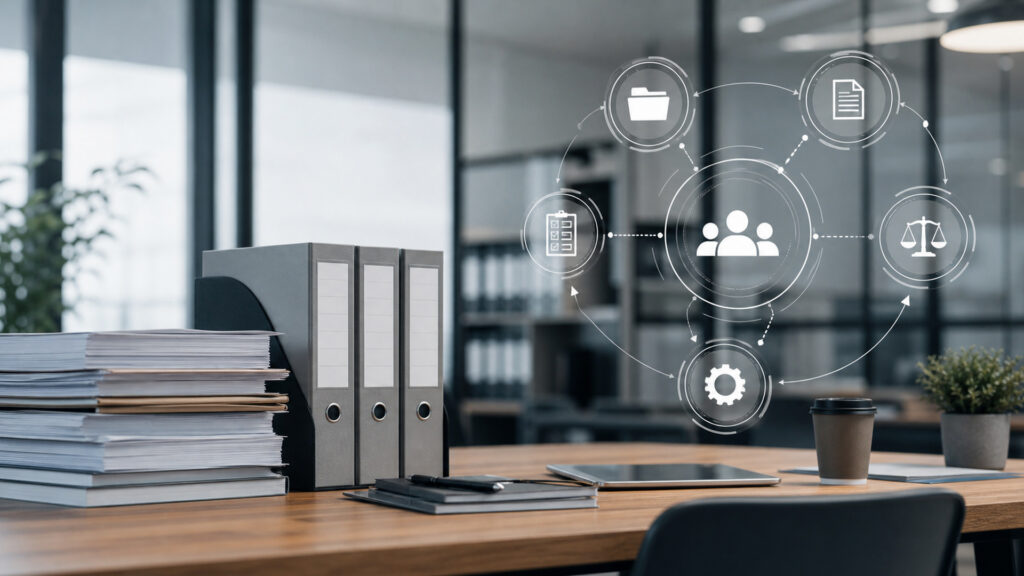 Editorial business scene illustrating hr management systems operating model