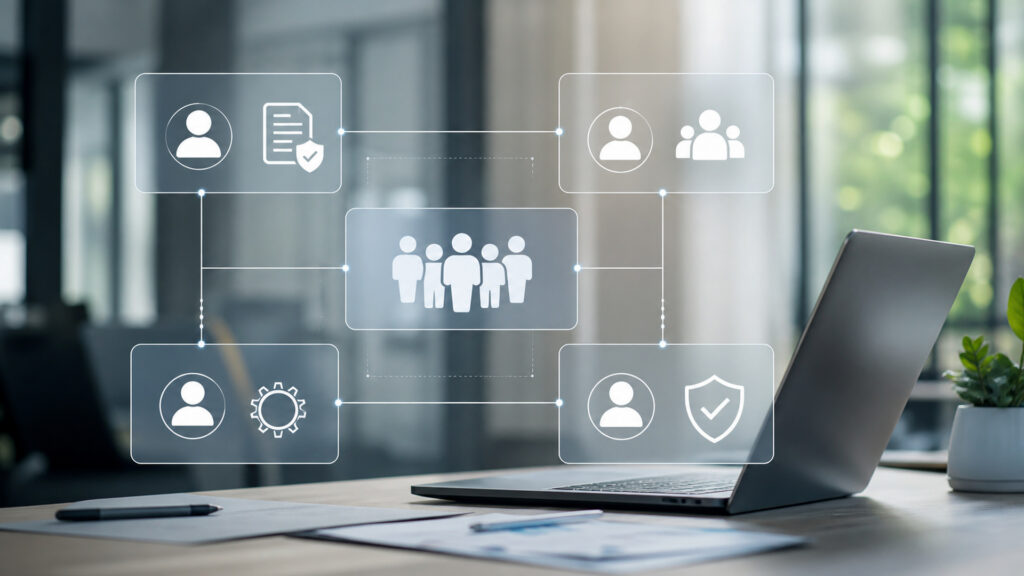 Editorial business scene illustrating hr management systems permission structure
