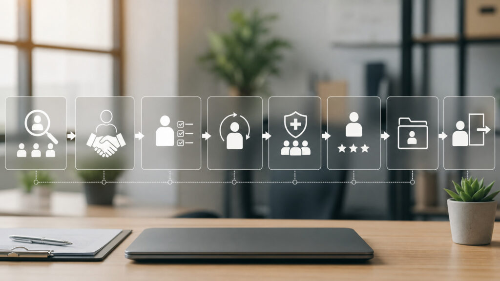 Editorial business scene illustrating hr management systems workflow role