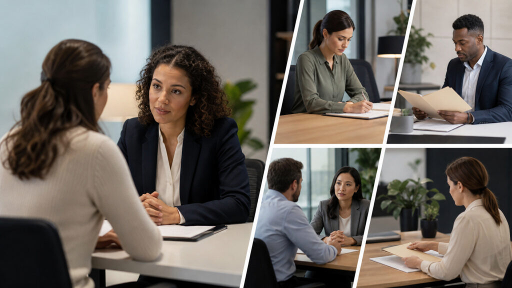 Editorial business scene illustrating hr services workflow role