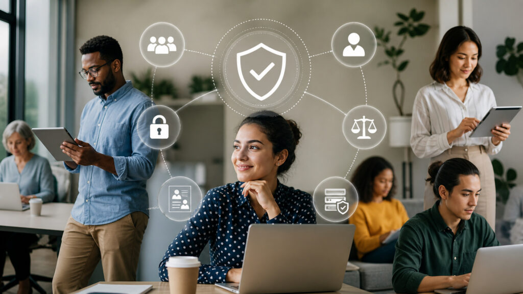 Editorial business scene illustrating hr technology