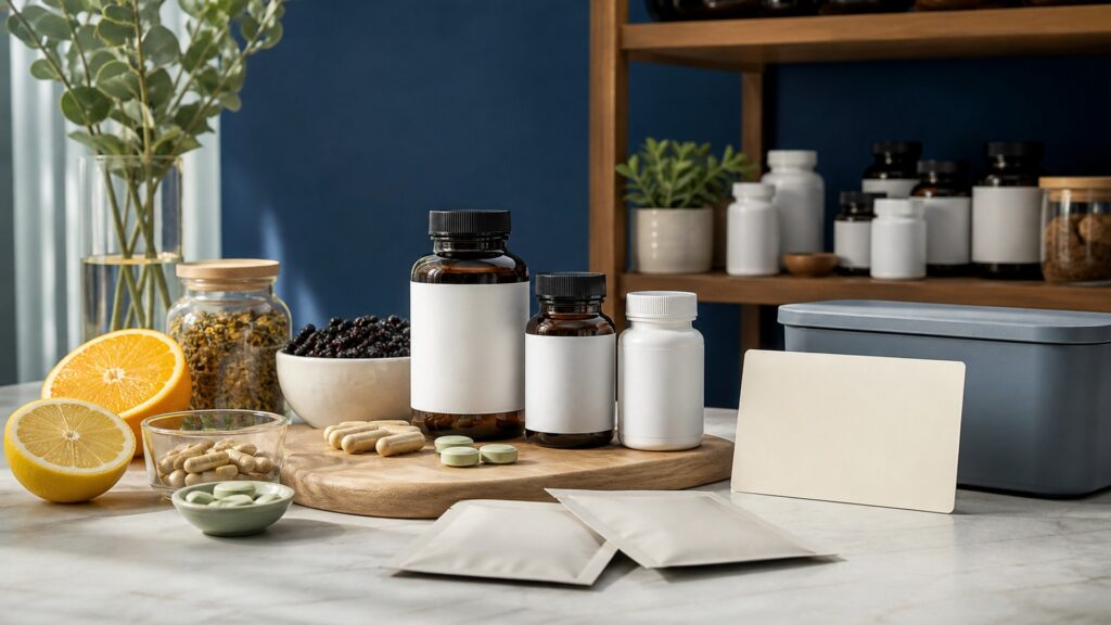 People-free editorial still life illustrating nutrient or ingredient support tied to a defined need rather than a universal immunity claim