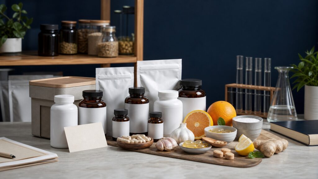 People-free editorial still life illustrating ingredient dose status diet symptoms duration upper limit medicine laboratory and endpoint context
