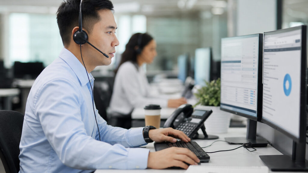 Editorial business scene illustrating inbound call center platforms workflow role