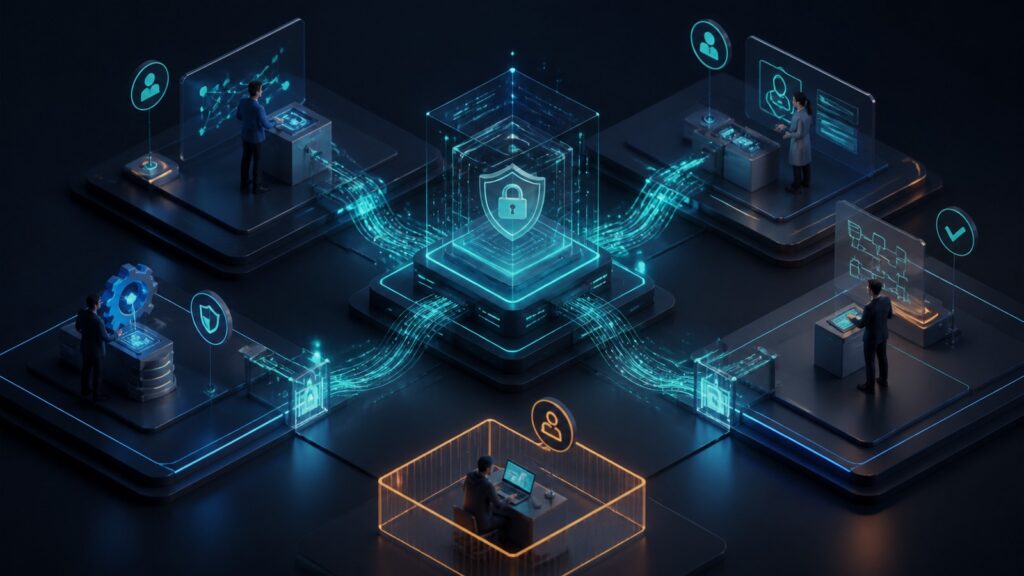 Editorial business scene illustrating integration automation software permission structure