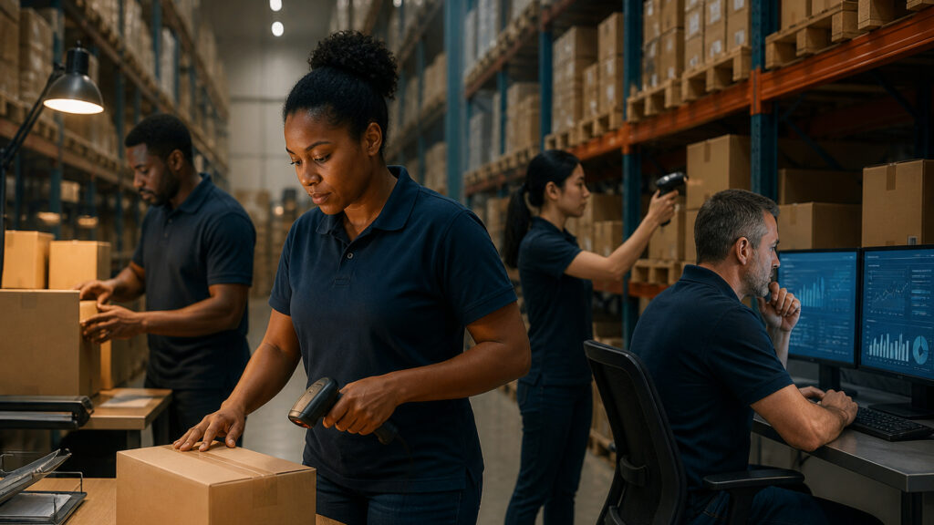 Editorial business scene illustrating inventory barcode systems operating model