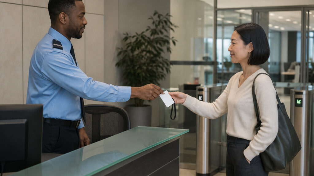 Editorial business scene illustrating keycard access systems permission structure