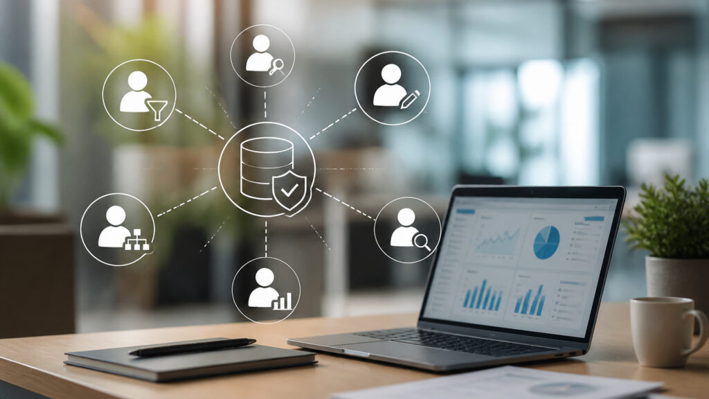 Editorial business scene illustrating lead generation software permission structure