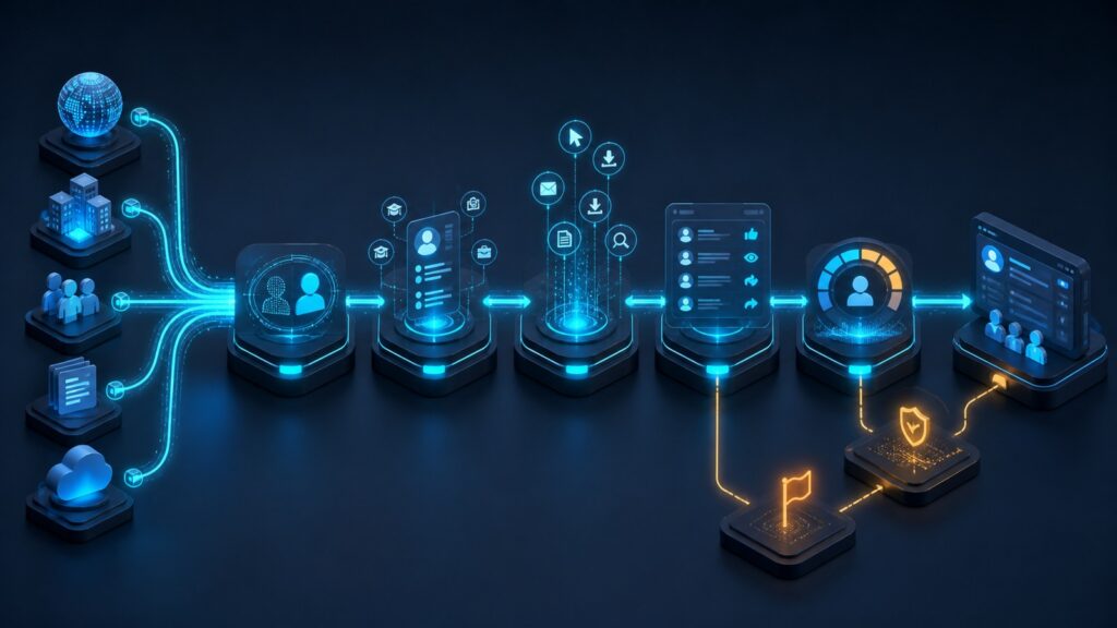 Editorial business scene illustrating lead intelligence platforms data flow