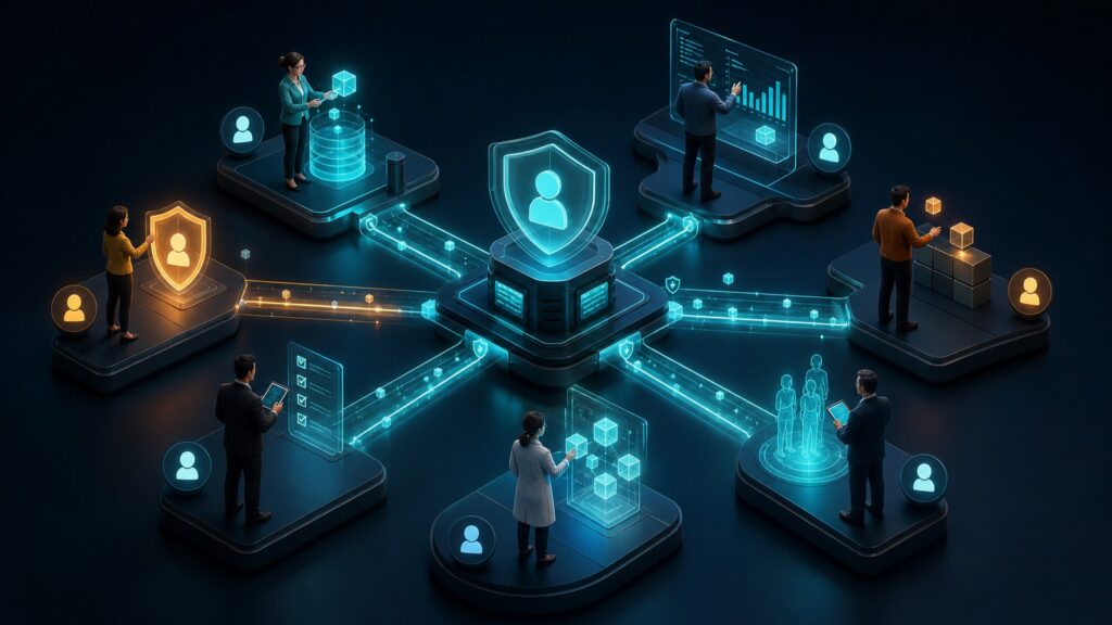 Editorial business scene illustrating lead intelligence platforms permission structure