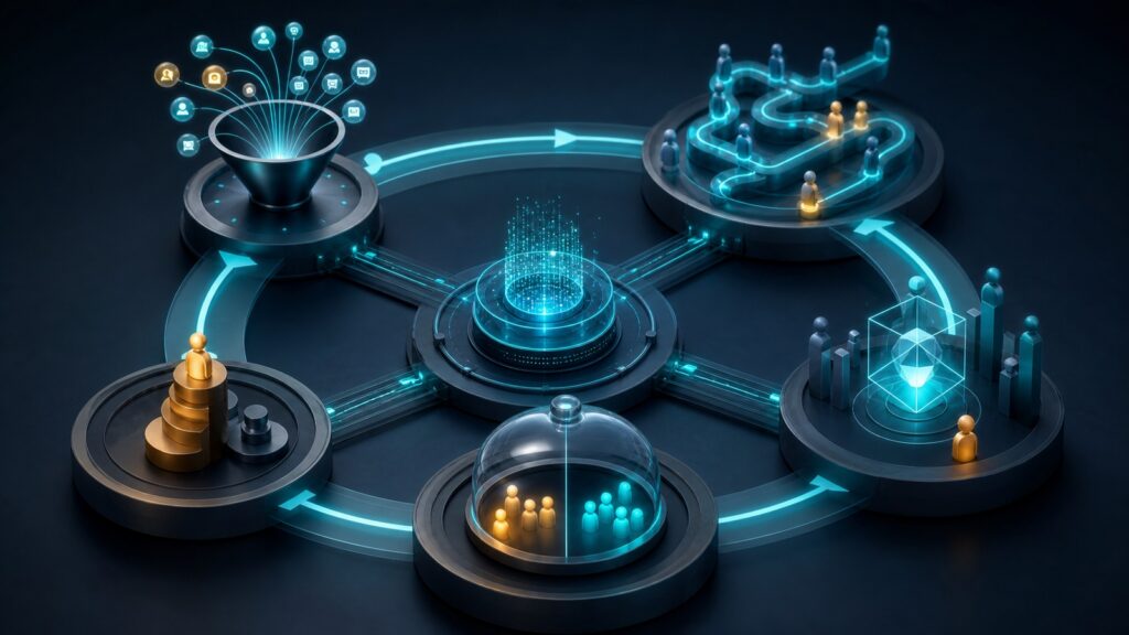 Editorial business scene illustrating marketing attribution software operating model