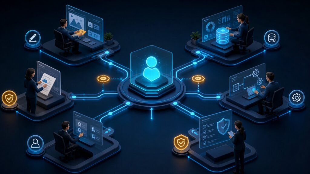 Editorial business scene illustrating marketing automation platforms permission structure