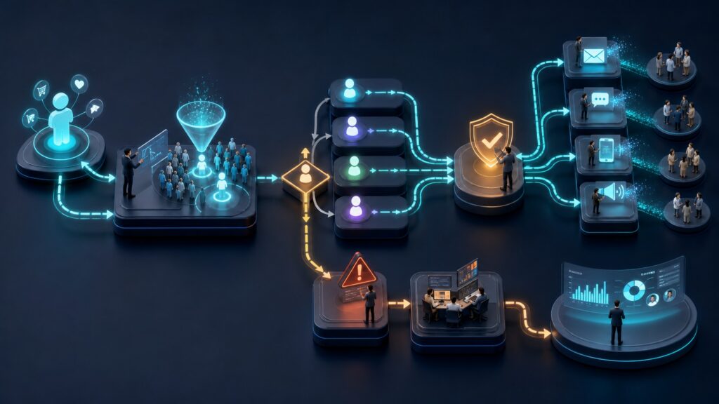 Editorial business scene illustrating marketing automation platforms workflow role