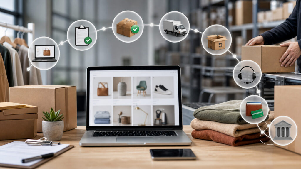 Editorial business scene illustrating marketplace selling platforms workflow role