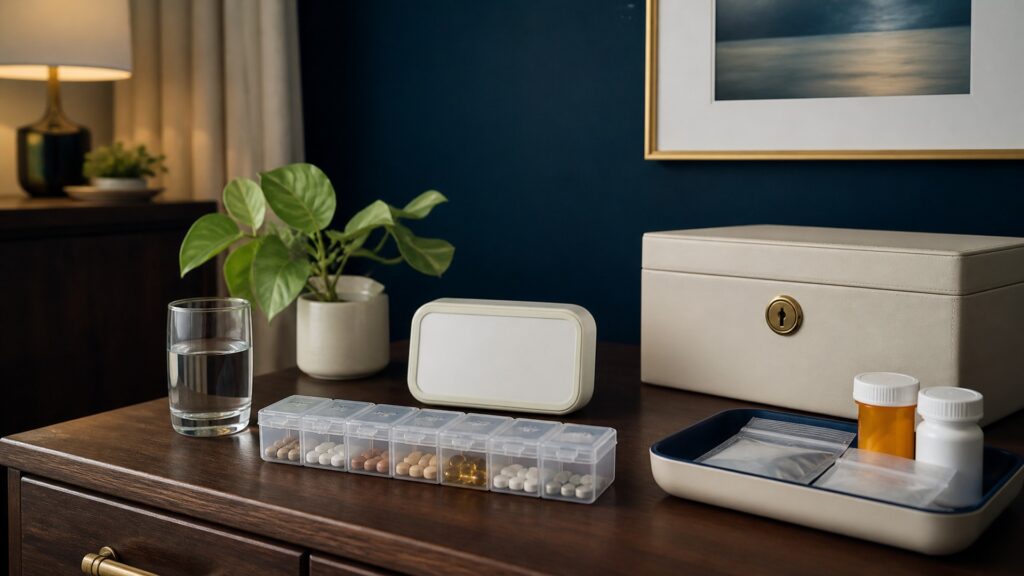 People-free editorial still life illustrating list prompt dispense document refill and communicate cycle