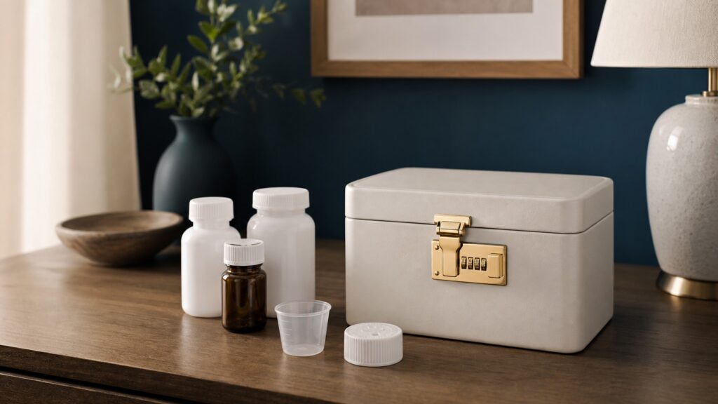 People-free editorial still life illustrating duplicate interaction storage and dosing-error prevention