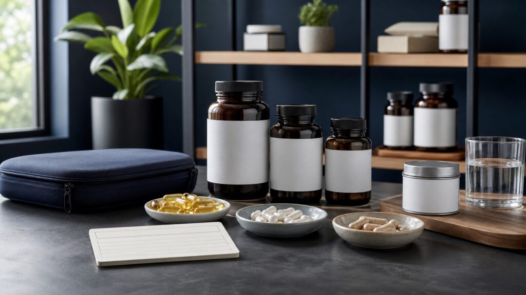 People-free editorial still life illustrating adulteration nitrate bleeding pressure glucose hormone liver kidney surgery and urgent-symptom safety