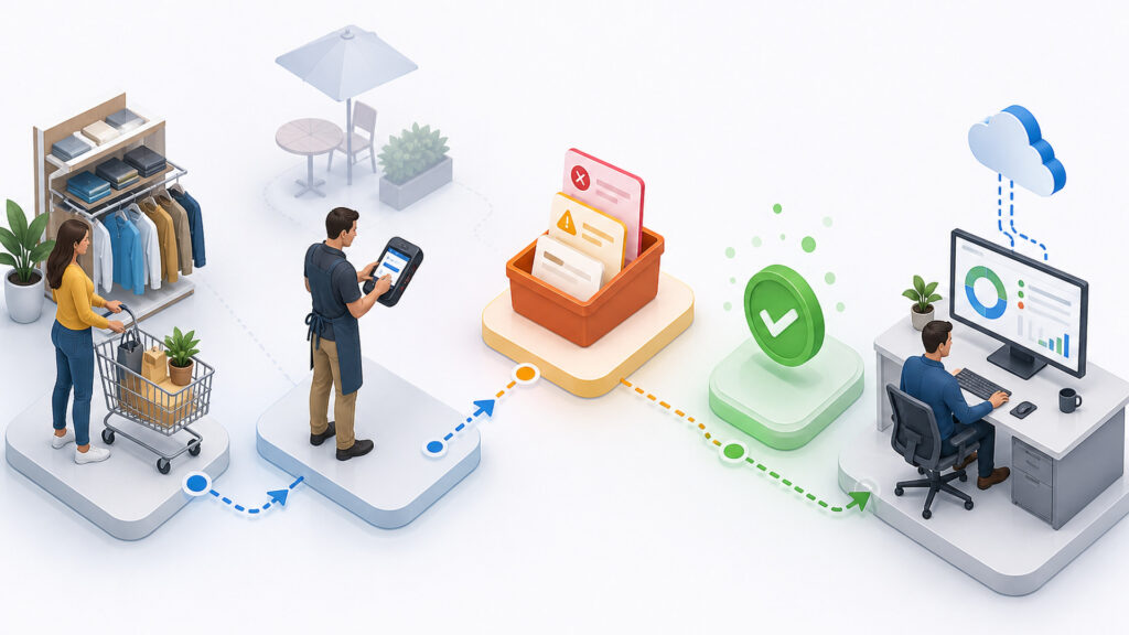 Editorial business scene illustrating mobile pos systems workflow role