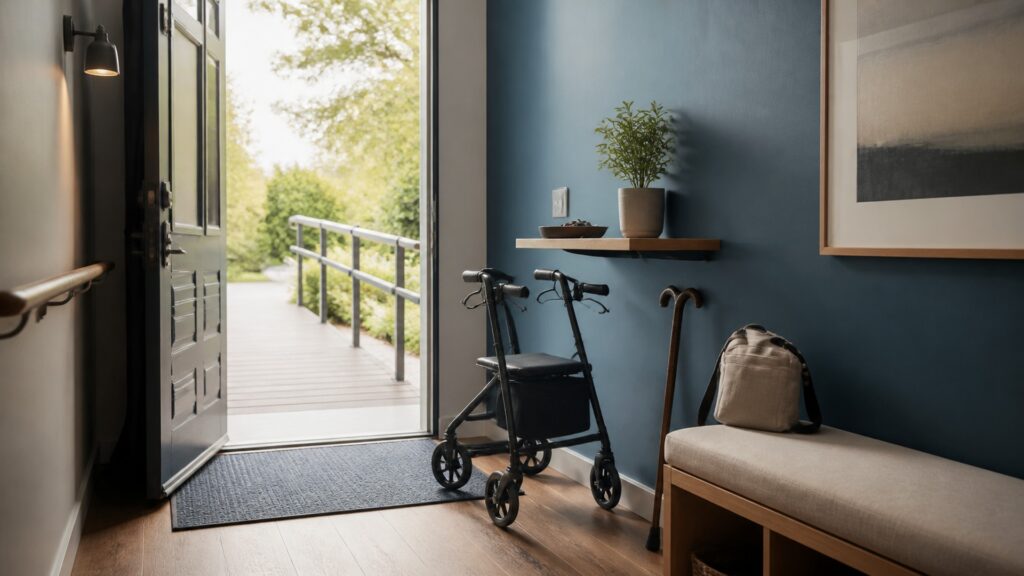 People-free editorial still life illustrating mobility independence