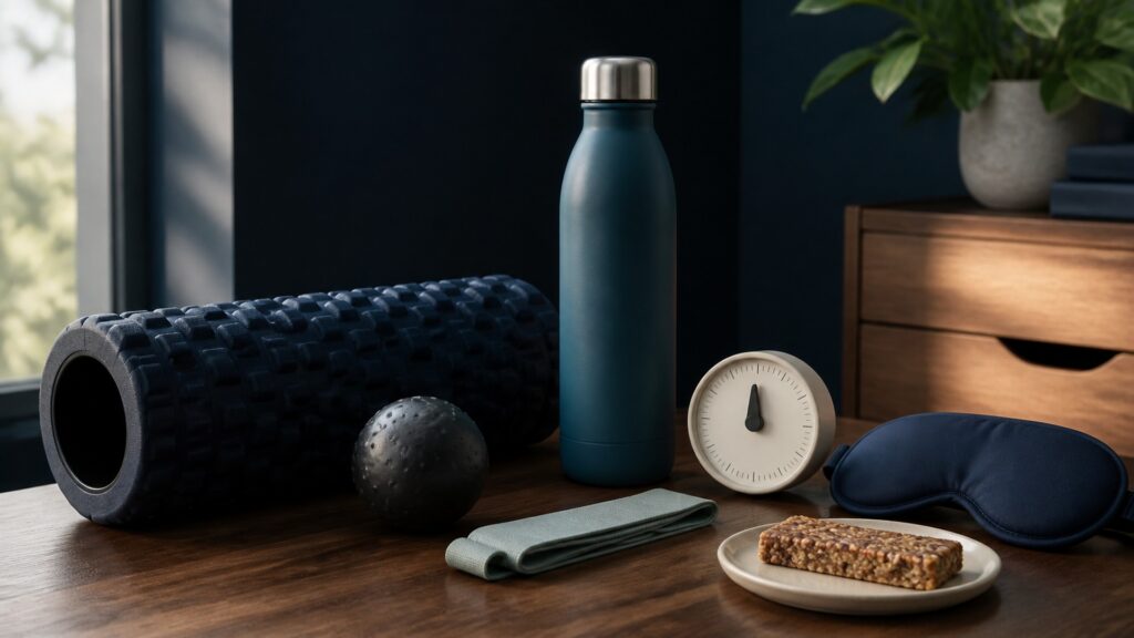 People-free editorial still life illustrating muscle recovery