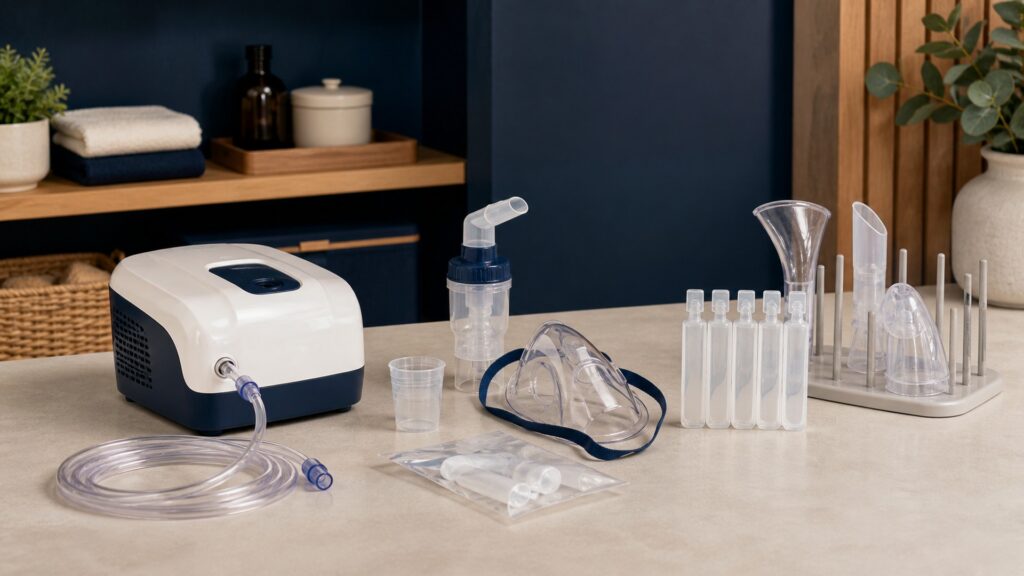 People-free editorial still life illustrating wash assemble measure sit inhale complete record clean dry and store