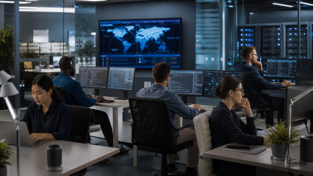 Editorial business scene illustrating network infrastructure permission structure