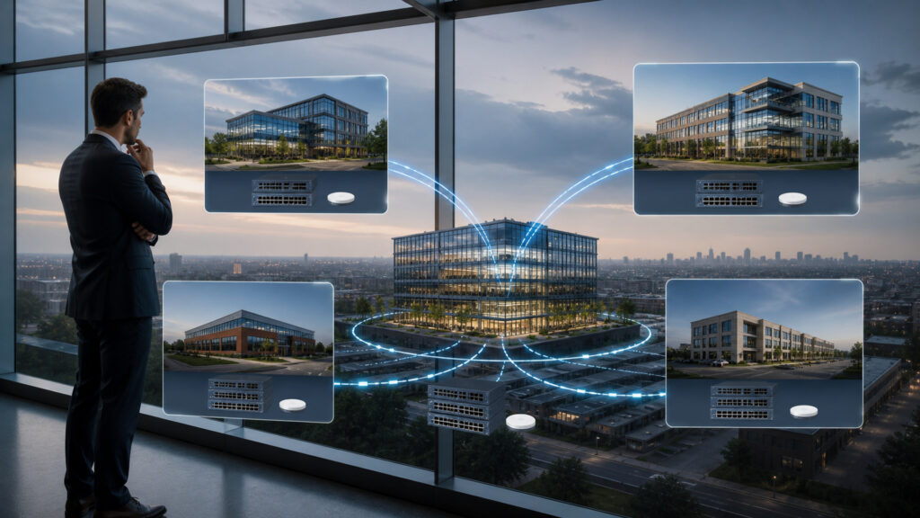 Editorial business scene illustrating network scalability