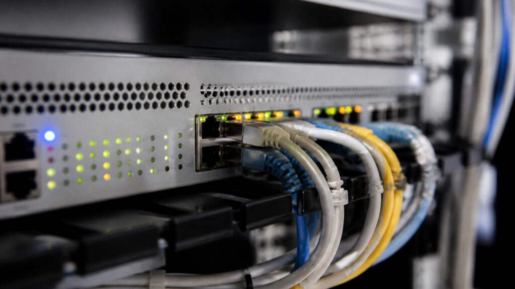 Editorial business scene illustrating network security appliances data flow