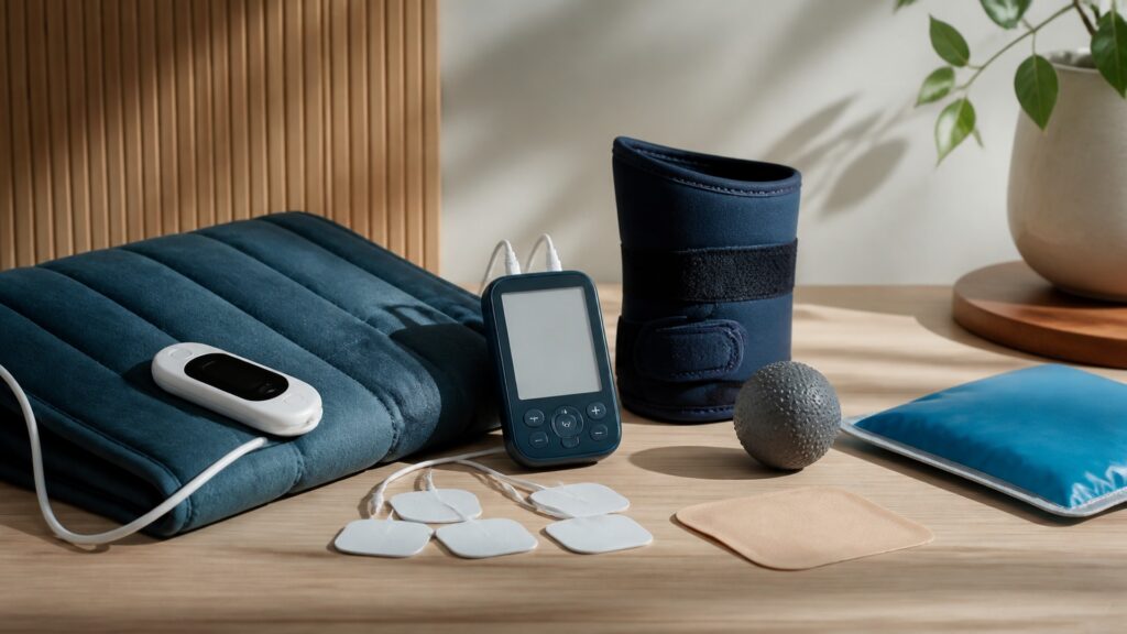 People-free editorial still life illustrating non-invasive pain relief