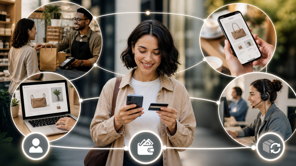 Editorial business scene illustrating omnichannel payments