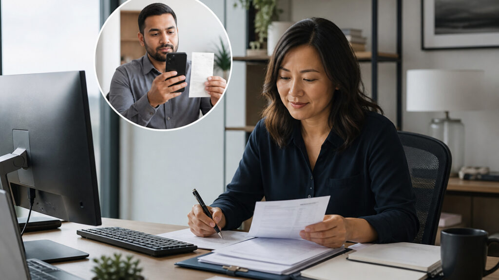 Editorial business scene illustrating online bookkeeping services workflow role