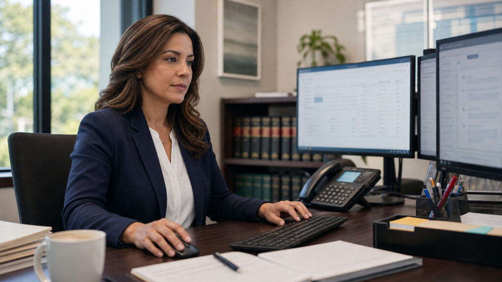 Editorial business scene illustrating online legal services operating model