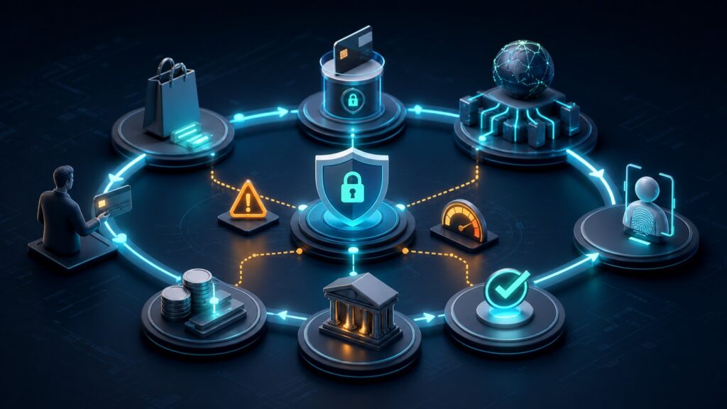 Editorial business scene illustrating online payment gateways operating model