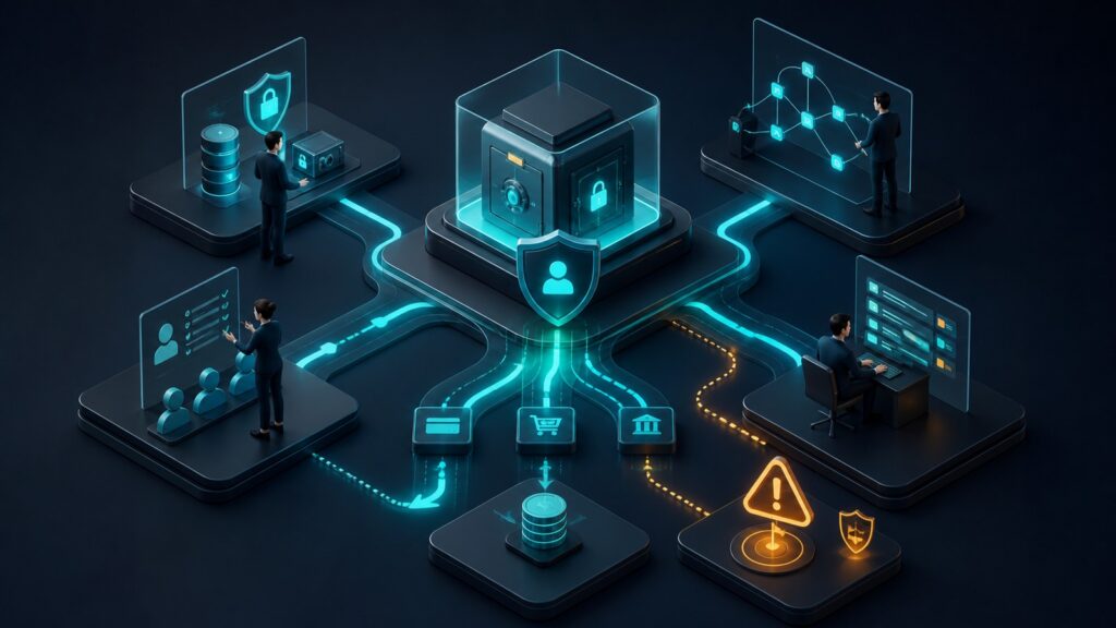 Editorial business scene illustrating online payment gateways permission structure