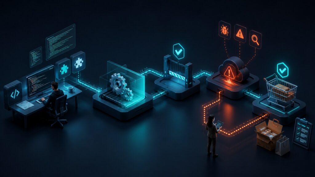 Editorial business scene illustrating open source ecommerce platforms workflow role