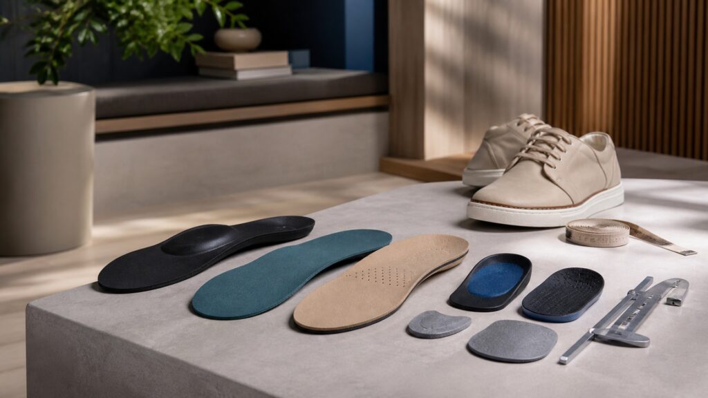 People-free editorial still life illustrating localized foot support and load distribution