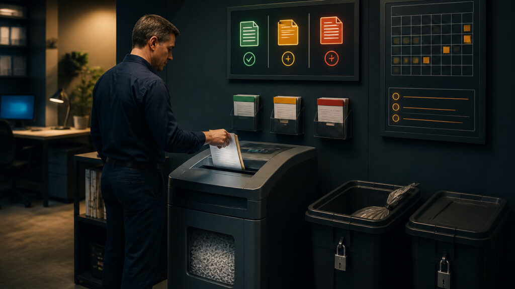Editorial business scene illustrating paper shredders operating model