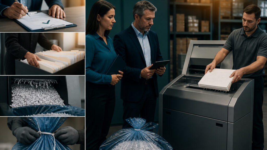 Editorial business scene illustrating paper shredders workflow role