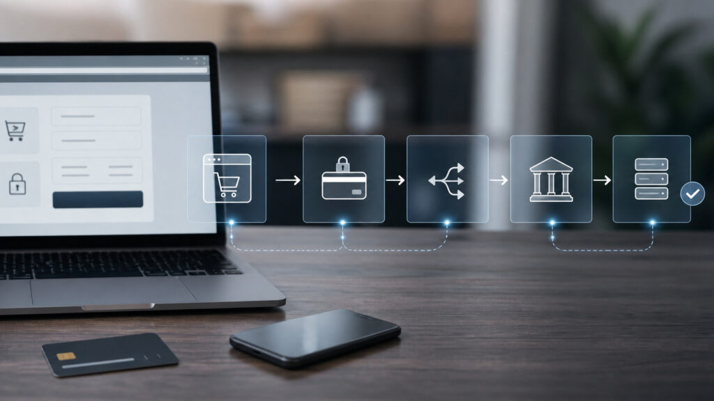 Editorial business scene illustrating payment gateways data flow