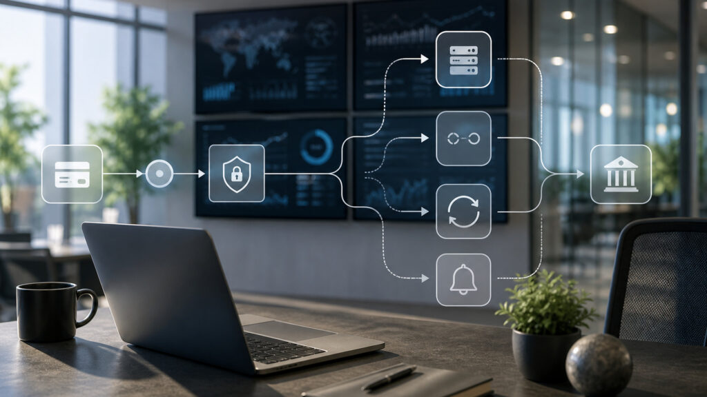 Editorial business scene illustrating payment gateways operating model