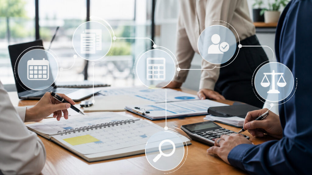 Editorial business scene illustrating payroll software operating model
