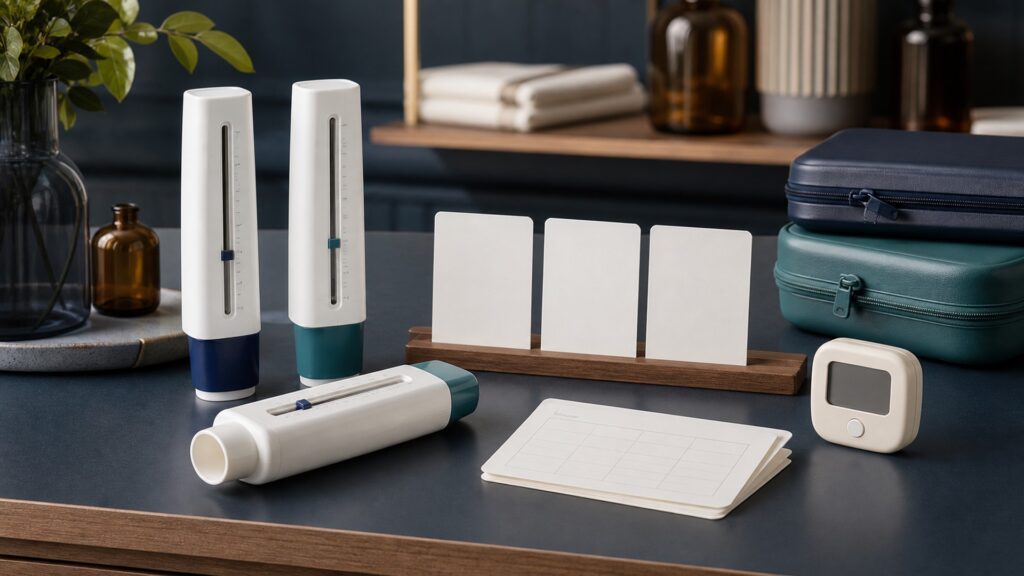 People-free editorial still life illustrating peak flow adds an objective trend to an asthma action plan but does not deliver medication or replace symptom assessment