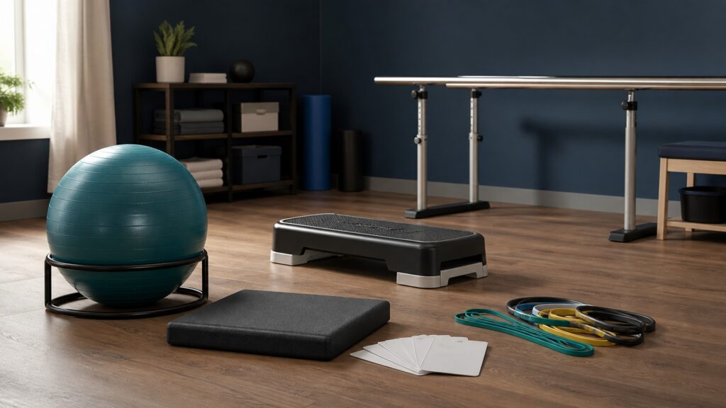 People-free editorial still life illustrating task-specific rehabilitation support within an individualized plan
