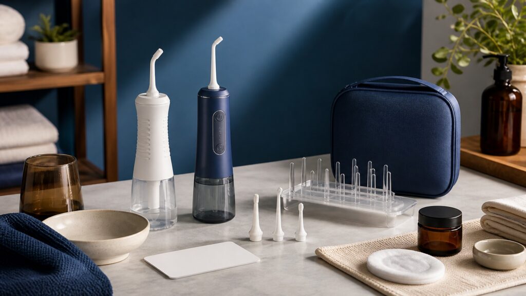 People-free editorial still life illustrating wash fill inspect test aim gently cleanse avoid contact pat dry protect empty rinse air-dry store and wash