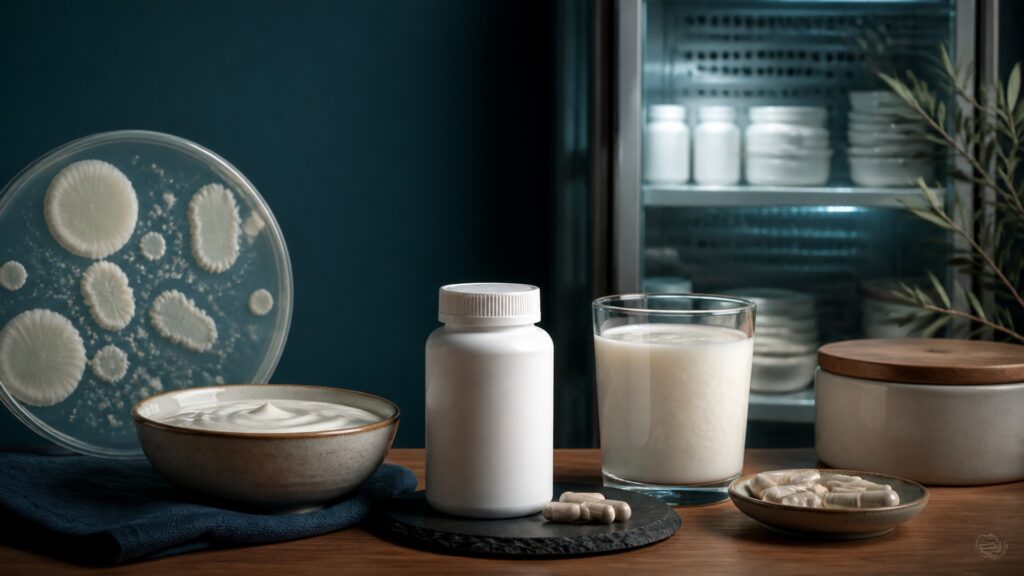 People-free editorial still life illustrating why probiotics matter