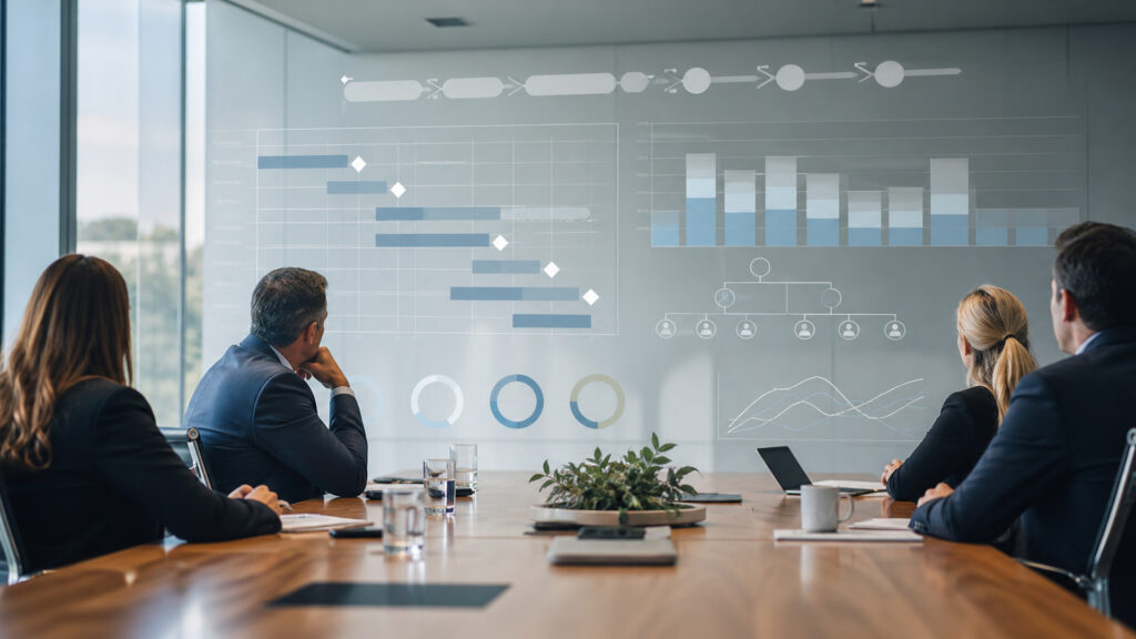 Editorial business scene illustrating project management software operating model