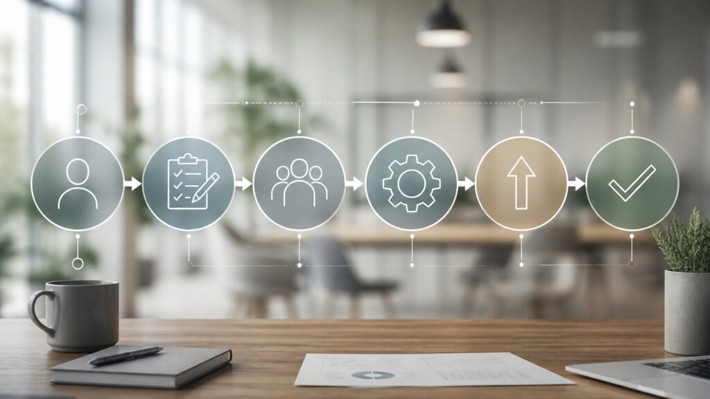 Editorial business scene illustrating project management software workflow role