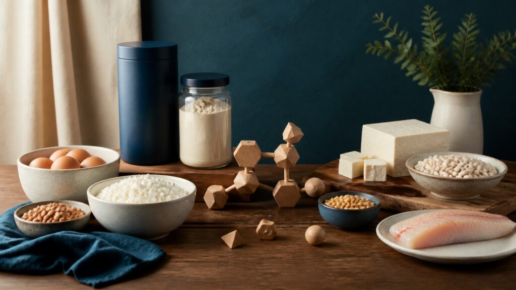 People-free editorial still life illustrating protein